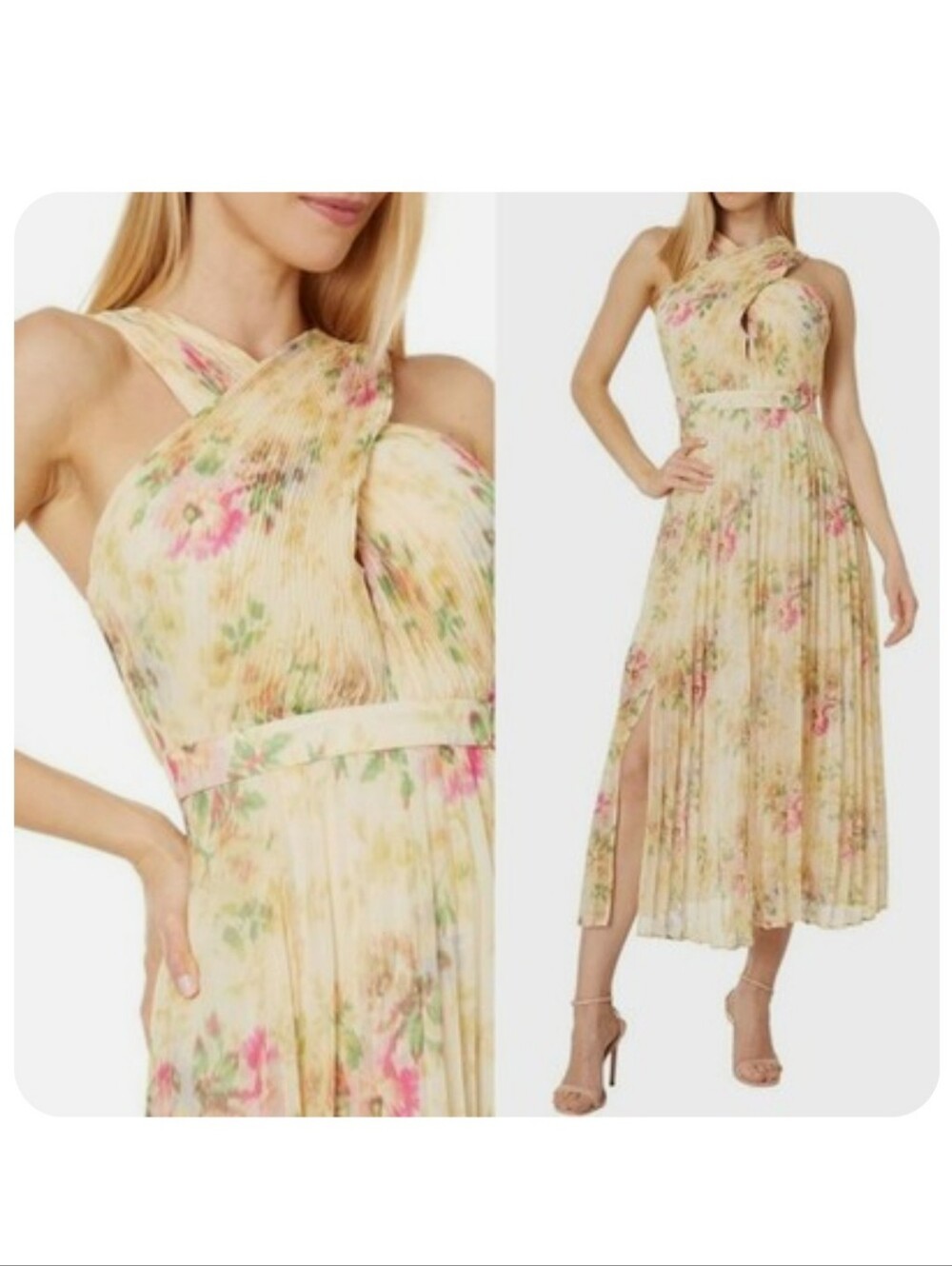 NWT Ted Baker Amerah Floral One-Shoulder Pleated Midi Dress